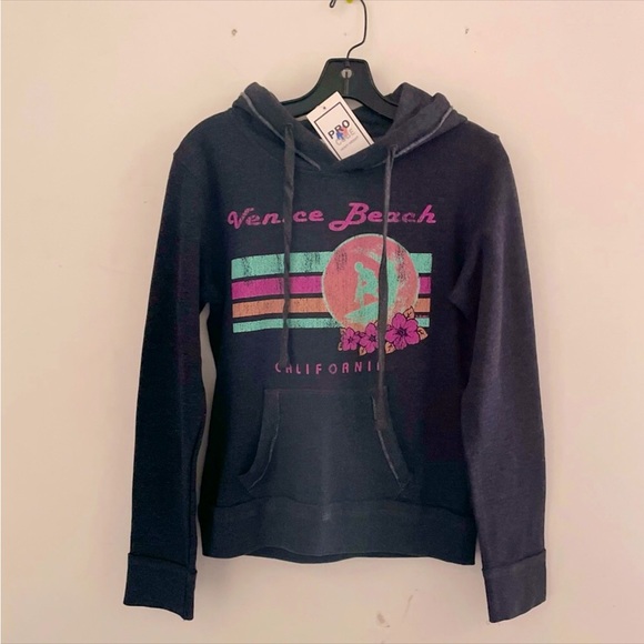 [PRO CUBE] Charcoal Grey Venice beach print Hoodie Sweatshirt - Picture 1 of 8